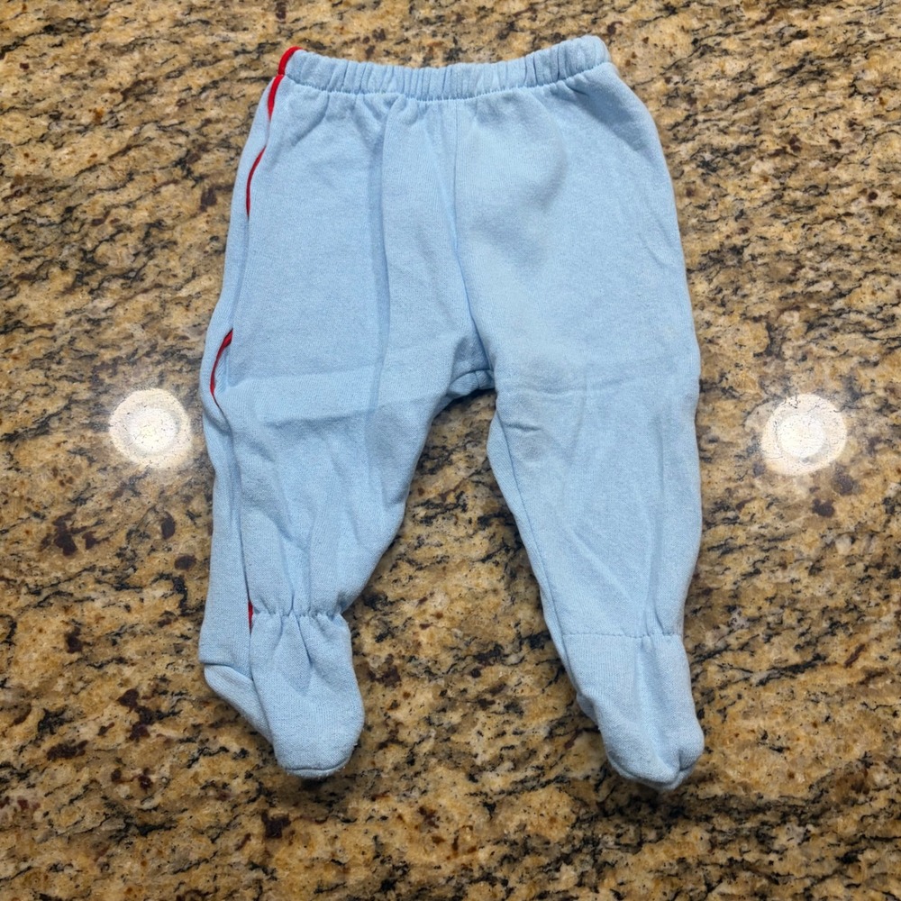 Vintage BabyGro Blue Footed Pants Red Stripe 3-6 Months Made in USA Boy